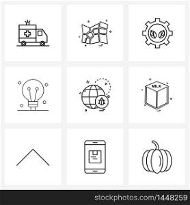 Set of 9 UI Icons and symbols for protection, light, ecology, idea, code Vector Illustration