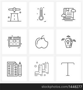 Set of 9 UI Icons and symbols for raw, fresh, cloud, apple, internet Vector Illustration