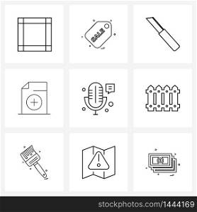 Set of 9 UI Icons and symbols for recorder, ui, cutter, interface, basic Vector Illustration