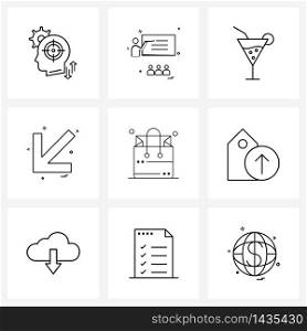 Set of 9 UI Icons and symbols for shopping, down, glass, left, arrows Vector Illustration
