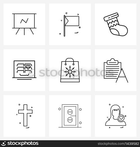 Set of 9 UI Icons and symbols for shopping, medical, flag design, care, sock Vector Illustration