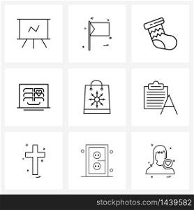 Set of 9 UI Icons and symbols for shopping, medical, flag design, care, sock Vector Illustration