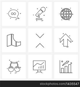 Set of 9 UI Icons and symbols for shrink, destination, media, location, globe Vector Illustration