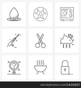 Set of 9 UI Icons and symbols for surgery, scissor, bank, bat, sports Vector Illustration