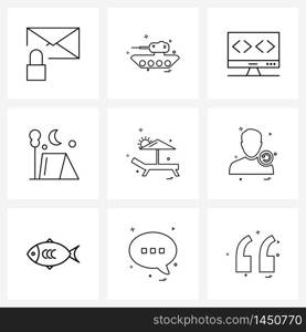 Set of 9 UI Icons and symbols for tourism, summer, JavaScript, outdoor, technology Vector Illustration