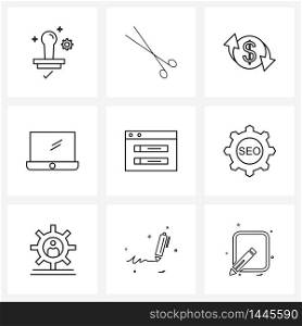 Set of 9 UI Icons and symbols for web, device, pair, computer, arrow Vector Illustration