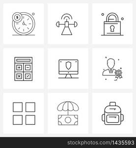 Set of 9 Universal Line Icons of avatar, protection technology, interaction, certified security, education Vector Illustration