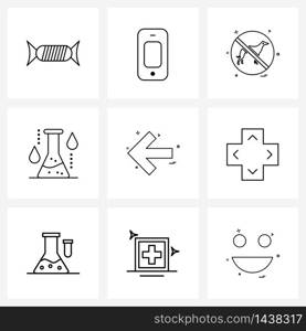 Set of 9 Universal Line Icons of back, pointer, animal, direction, tubes Vector Illustration