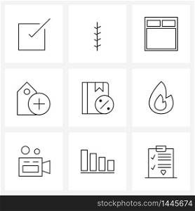 Set of 9 Universal Line Icons of camping, textbook, furniture, cover, label Vector Illustration