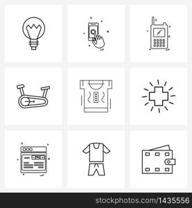 Set of 9 Universal Line Icons of cloth, treadmill, law, fitness, security Vector Illustration