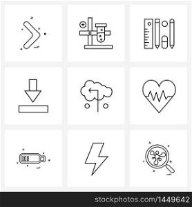 Set of 9 Universal Line Icons of cloud, arrow, lab, save, drawing Vector Illustration
