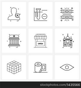 Set of 9 Universal Line Icons of e, building, glow, building, house Vector Illustration