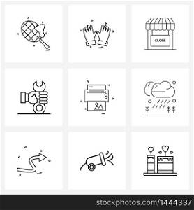 Set of 9 Universal Line Icons of print, printer, closed, wrench, repair Vector Illustration
