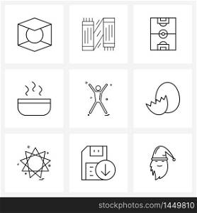 Set of 9 Universal Line Icons of running, meal, football, food, hot Vector Illustration
