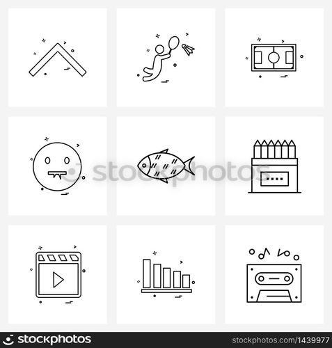 Set of 9 Universal Line Icons of sad, emote, shuttle, emoji, football Vector Illustration