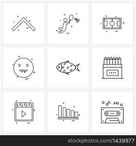 Set of 9 Universal Line Icons of sad, emote, shuttle, emoji, football Vector Illustration