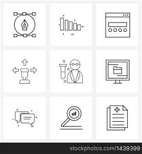 Set of 9 Universal Line Icons of scientist, money, login, invest, banking Vector Illustration