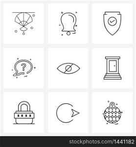 Set of 9 Universal Line Icons of security, eye, shield, conversation, chat Vector Illustration