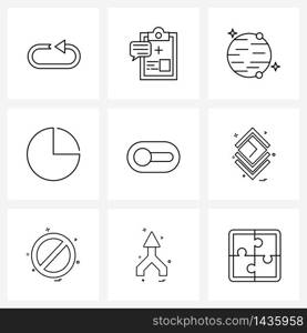 Set of 9 Universal Line Icons of slider, off, astronomy, buttons, graph Vector Illustration