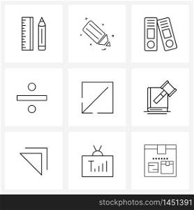 Set of 9 Universal Line Icons of small, calculator, archive, sign, divide Vector Illustration