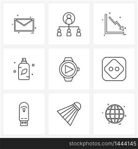 Set of 9 Universal Line Icons of socket, music, graph, listen, makeup Vector Illustration