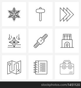 Set of 9 Universal Line Icons of time, clock, arrows, xmas vow, decoration Vector Illustration