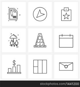 Set of 9 Universal Line Icons of traffic, cone, business, umbrella, family Vector Illustration