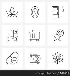 Set of 9 Universal Line Icons of vacation, bag, electric, golf, games Vector Illustration