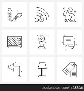 Set of 9 Universal Line Icons of win, football, home, food, oven Vector Illustration