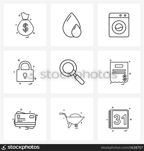 Set of 9 Universal Line Icons of zoom, glass, washing, magnifying, protection Vector Illustration