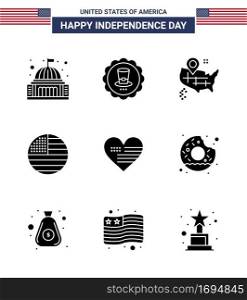Set of 9 USA Day Icons American Symbols Independence Day Signs for love; usa; usa; thanksgiving; american Editable USA Day Vector Design Elements