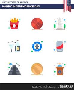 Set of 9 USA Day Icons American Symbols Independence Day Signs for american; bottle; monument; american; drink Editable USA Day Vector Design Elements