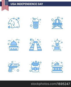 Set of 9 USA Day Icons American Symbols Independence Day Signs for award  usa  house  landmark  american Editable USA Day Vector Design Elements