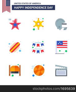 Set of 9 USA Day Icons American Symbols Independence Day Signs for party  buntings  american  american  hotdog Editable USA Day Vector Design Elements