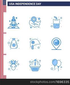 Set of 9 USA Day Icons American Symbols Independence Day Signs for cash  money  wisconsin  dollar  summer Editable USA Day Vector Design Elements