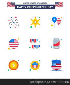 Set of 9 USA Day Icons American Symbols Independence Day Signs for garland  international flag  balloons  flag  america flag Editable USA Day Vector Design Elements