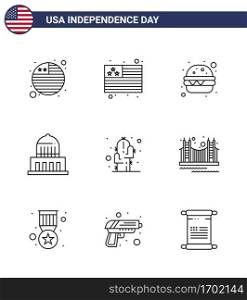 Set of 9 USA Day Icons American Symbols Independence Day Signs for bridge  plant  meal  flower  usa Editable USA Day Vector Design Elements
