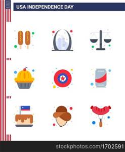 Set of 9 USA Day Icons American Symbols Independence Day Signs for military  cake  court  states  american Editable USA Day Vector Design Elements