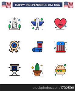 Set of 9 USA Day Icons American Symbols Independence Day Signs for medal  independece  eagle  holiday  american Editable USA Day Vector Design Elements