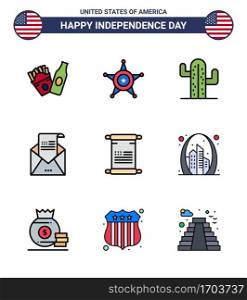Set of 9 USA Day Icons American Symbols Independence Day Signs for text  mail  usa  invitation  envelope Editable USA Day Vector Design Elements