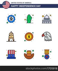 Set of 9 USA Day Icons American Symbols Independence Day Signs for money  usa  desert  building  wisconsin Editable USA Day Vector Design Elements