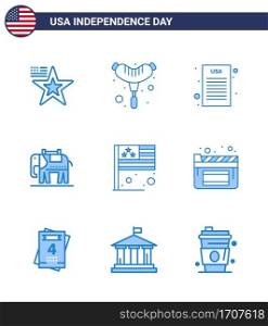 Set of 9 USA Day Icons American Symbols Independence Day Signs for cinema  flag  declaration of independence  country  usa Editable USA Day Vector Design Elements