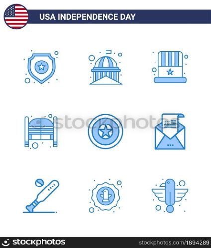 Set of 9 Vector Blues on 4th July USA Independence Day such as entrance; saloon; white; doors; usa Editable USA Day Vector Design Elements