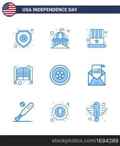Set of 9 Vector Blues on 4th July USA Independence Day such as entrance; saloon; white; doors; usa Editable USA Day Vector Design Elements