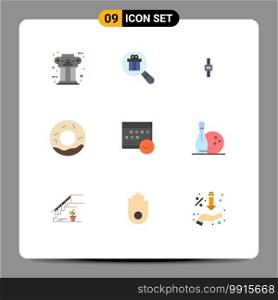 Set of 9 Vector Flat Colors on Grid for approved, food, shopping, donuts, volume Editable Vector Design Elements