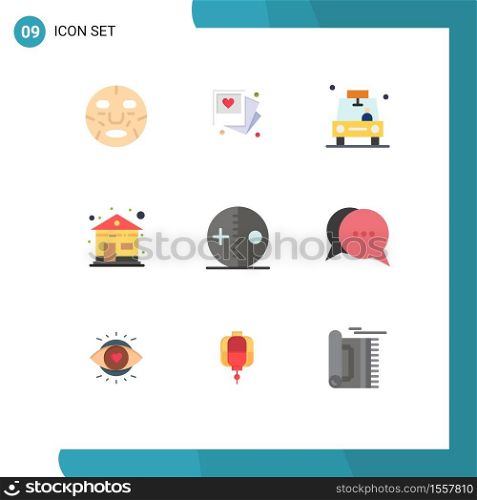 Set of 9 Vector Flat Colors on Grid for costume, home, wedding, building, pin Editable Vector Design Elements