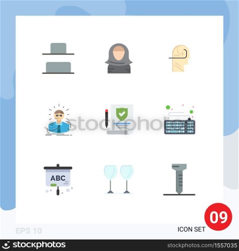 Set of 9 Vector Flat Colors on Grid for insurance, person, learning, doctor, manager Editable Vector Design Elements