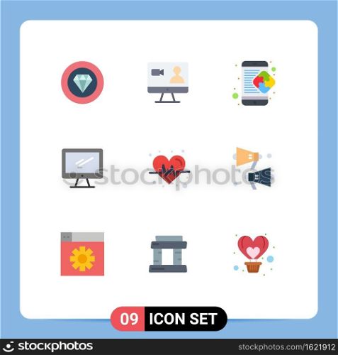 Set of 9 Vector Flat Colors on Grid for pc, device, creative, monitor, solution Editable Vector Design Elements