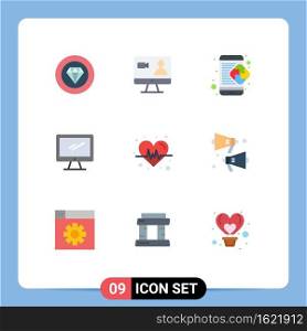 Set of 9 Vector Flat Colors on Grid for pc, device, creative, monitor, solution Editable Vector Design Elements