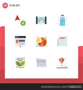 Set of 9 Vector Flat Colors on Grid for pie, pencil, drink, website, layout Editable Vector Design Elements